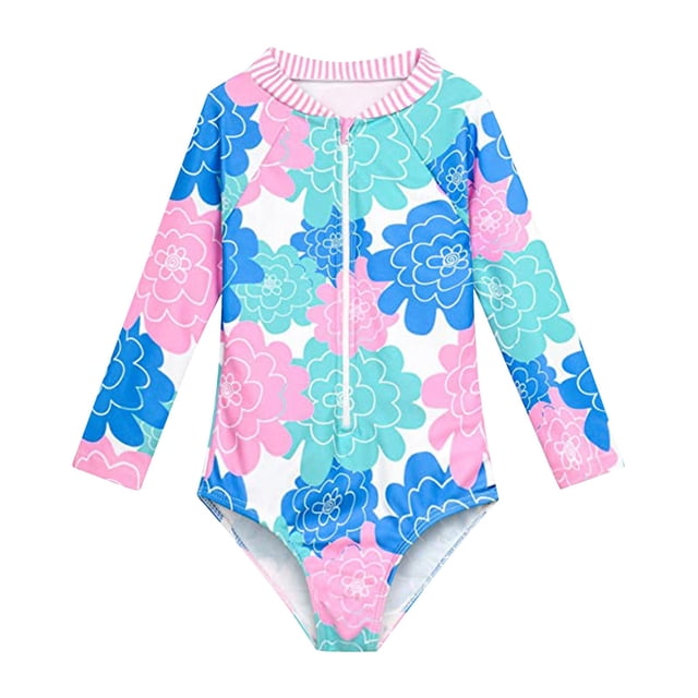 MIASHUI Girls One Piece Swimsuits Long Sleeve Zipper Bathing Suits Swimwear,Pink,12-24 Months