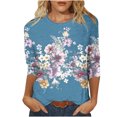 thumbnail image 2 of Xihbxyly Hauts pour Femmes Décontractés Mode pour Femmes Manches Trois Quarts Rétro Col Rond Imprimé de Pâques Hauts Amples Blouse, 2 of 4