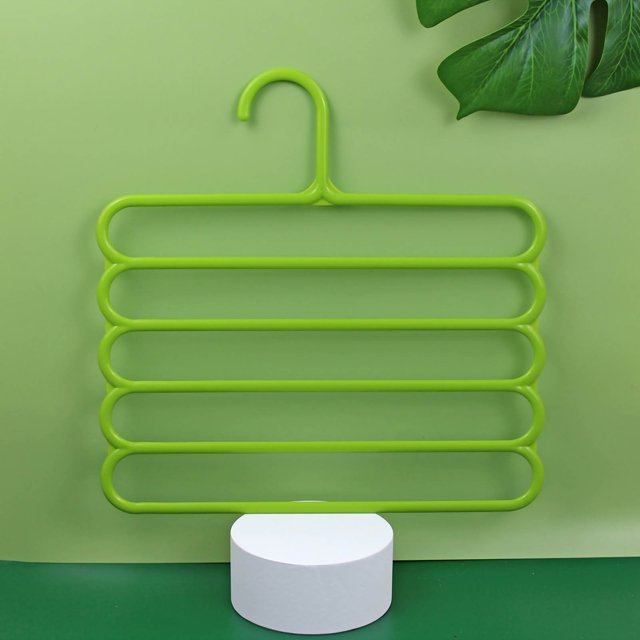 Pants Hanger 5 Layer Space Saving PP Closet Storage Organizer Rack For Scarf TowelGreen