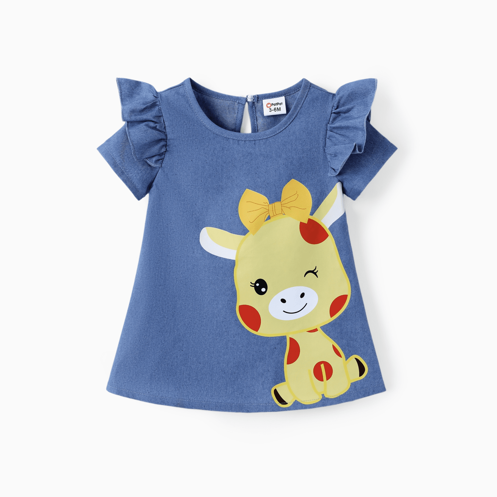 PatPat Baby Girl Cute Cat Print Ruffled Short-sleeve Dress