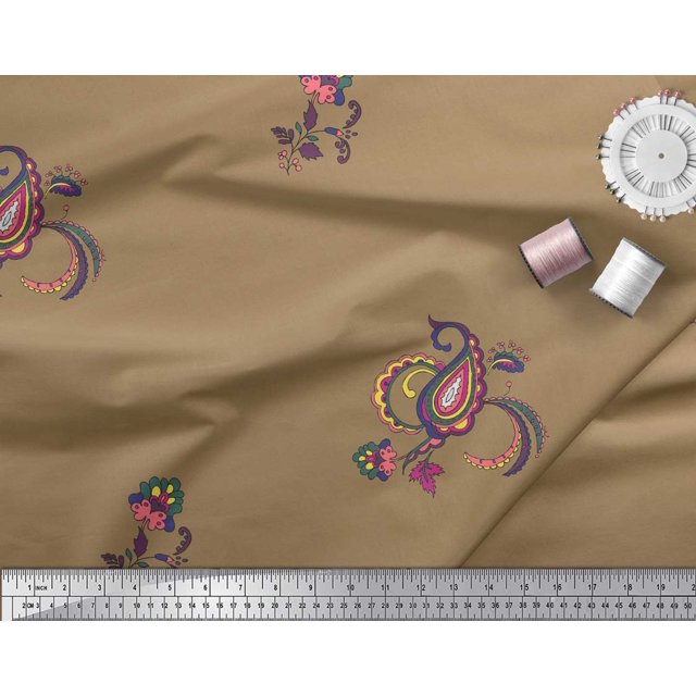 Soimoi Brown Poly Georgette Fabric Paisley Ethnic Print Fabric by the Yard 52 Inch Wide