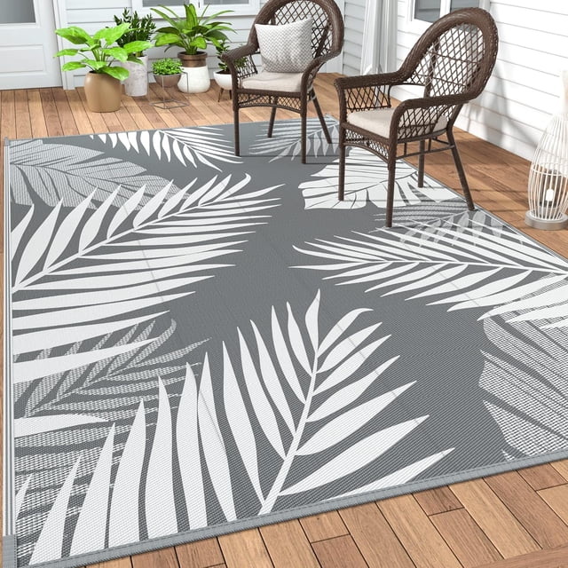 Outdoor Rug for Patios Reversible Outdoor Plastic Straw Camping Rug Carpet Large Area Rugs Mats for RV Camper Deck Balcony Porch Backyard Beach Picnic. Leaf