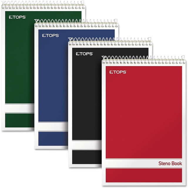 Spiral Steno Books, 6 x 9 Inches, Gregg Rule, Greentint Paper, orted Covers, 80 Sheets per Book, 4 Books per