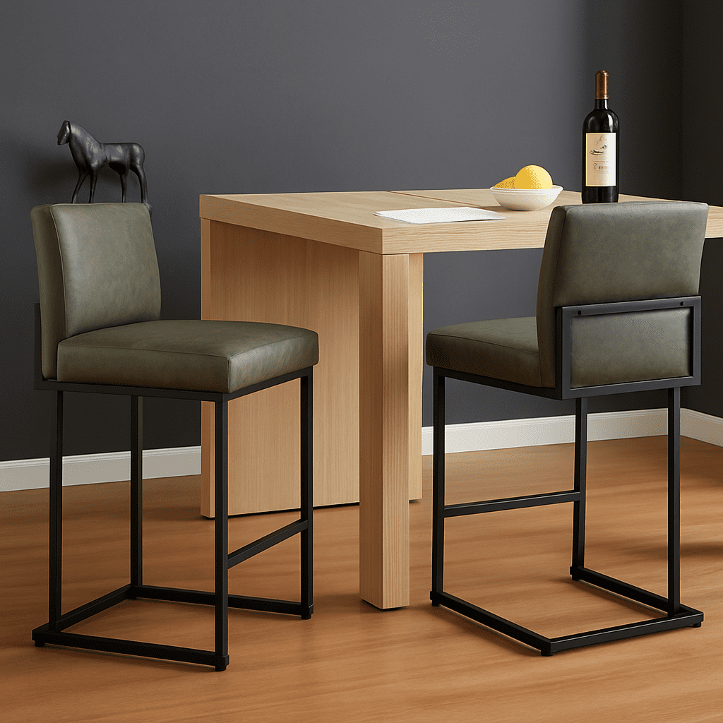 24" Bar Stools Set of 2, Counter Height Bar Stools with Back, Modern Industrial Style PU Leather Barstools for Kitchen Island