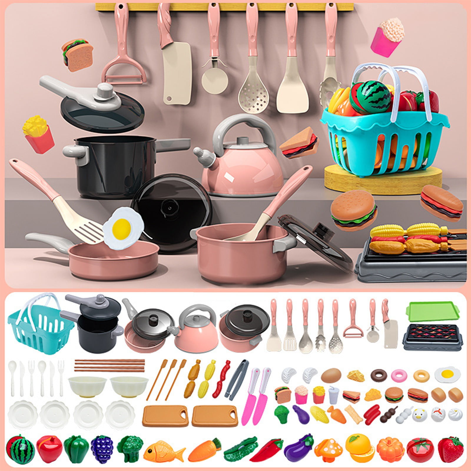 Jouet Cuisine Enfant 46PCS Kitchen Counter – Cuisine Interactive avec Ustensiles, Aliments et Accessoires – Cadeau Idéal pour Garçons et fille