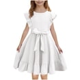 thumbnail image 3 of Milgrthf Robe à Volants pour Filles, Ligne A, Évasée, Ceinturée, Robe Décontractée de Fête, Couleur Unie, avec Ceinture, pour Adolescentes de 6 à 16 Ans, Blanc, 3 of 9