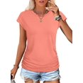 thumbnail image 1 of T-shirts d'Été pour Femmes Froncés à Manches Courtes Style Cap, T-Shirts à Col Rond, Mode Corail TG, 1 of 6