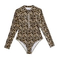 thumbnail image 1 of Sunnyoo Big Girls Leopard Long Sleeve Zip-Up Rash Guard One-Piece Swimsuit Bathing Suit, 1 of 5
