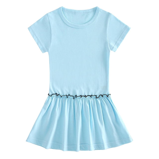 Liquidation d'Économies d'Été! WRKEKC Robe d'Été pour Fille, Robe Décontractée pour Fille, Robe Plissée à Manches Courtes et Col Rond d'Été Unie pour Fille 3 Ans