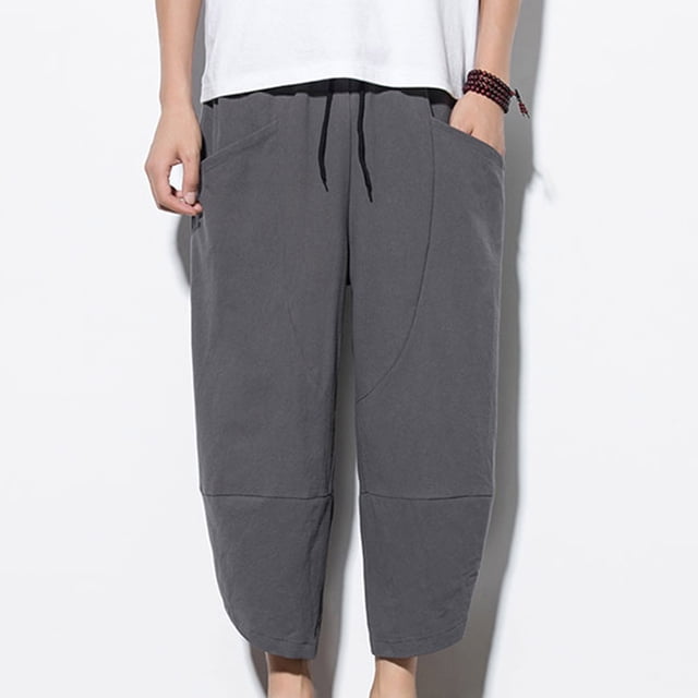 LSLJS Men's Cotton Linen Casual Loose Cropped Pants Mens Shorts