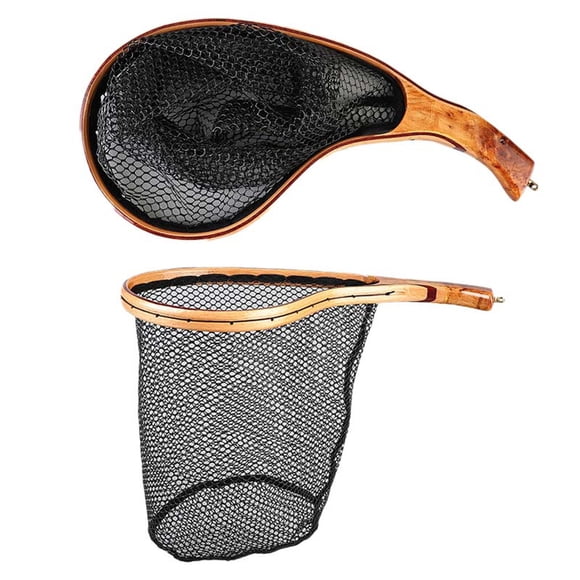Filet de Débarquement en Bois Clair pour la Pêche - Filet de Ruisseau Compact avec Joints en Cuivre Filet Caoutchouté de 138 Pouces pour la Pêche à la Mouche et la Truite Outil Léger et Portable