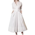 thumbnail image 2 of Styesk Robes pour Femmes Robe d'Été pour Femmes Mode Couleur Unie Bouton Lien Pli Poche Manches Longues Col Rabattu, 2 of 9