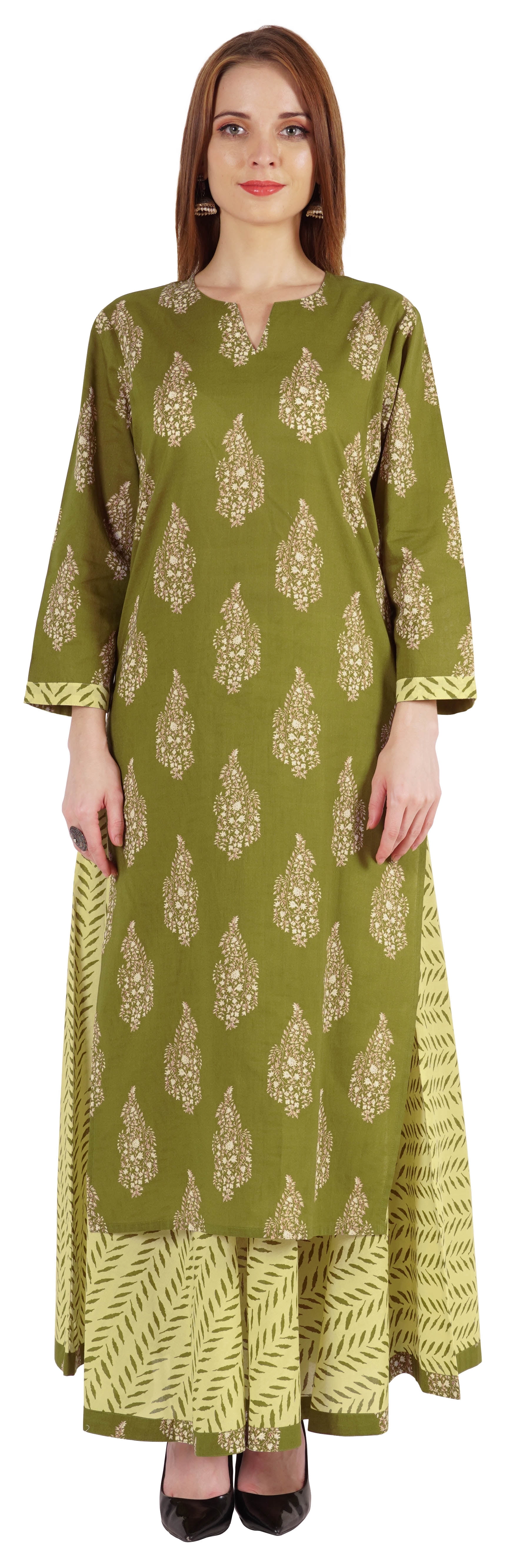 Phagun Ensemble Kurti et Jupe Ethnique Indien en Coton pour Femmes Tenue de Fête Robe Imprimée Tenue Traditionnelle