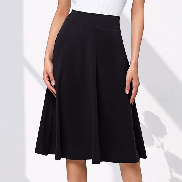 Pisexur Jupe au Genou Femme Fille Extensible Taille Haute Plissée Version Mi-Longue Jupe Évasée en Tricot Jupe Mi-Longue