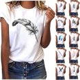thumbnail image 4 of EQWLJWE Liquidation d'Économies d'Été! T-shirt à Col Rond pour Femme à Manches Courtes, Mode, Imprimé Plume, Haut T-shirt Tee Blouse, Hauts d'Été pour Femmes 2023, 4 of 4