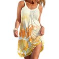 thumbnail image 1 of Daeful Robe d'Été à Bretelles Robe Midi Robes Trapèze Femmes Décontractée à Imprimé Floral Évasée Fleurs Jaunes m, 1 of 9