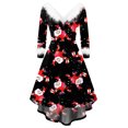 thumbnail image 2 of FOCUSNORM Robe de Noël Juniors pour Femmes Manches Longues en Peluche Col en V Dessin Animé Fête Midi, 2 of 8