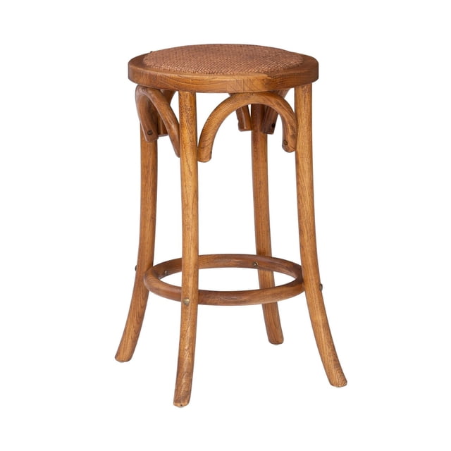 Tabouret de Comptoir Sans Dossier Whit Avec Assise en Rotin, Noyer