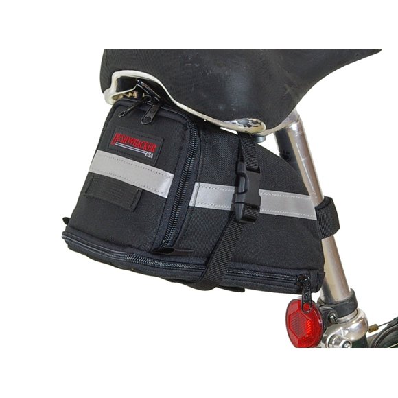 Bushwhacker Tacoma Large Expandable Bicycle Seat Bag with Reflective Trim & Light Clip Attachment - Cycling Under Seat Wedge Pack for Rear Frame and Front Bike Accessories