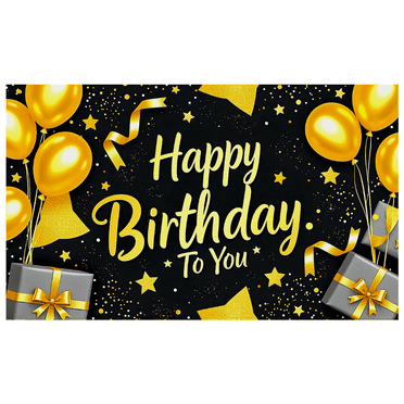 Black Background Happy Birthday Banner with Golden Balloons Stars and Gift Boxes Party Supplies Birthday Decoration Photography Props Backdrop Decor for Birthday Party Celebrations