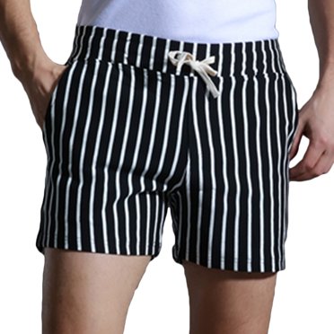 FAIWAD Men's Striped Athletic Shorts Elastic Waist Quick Drying Shorts Beach Sweat Shorts with Pockets