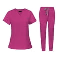 thumbnail image 4 of lionlar Nursing Uniforms Scrub Set V Neck Tops Jogger Pants Work suits for Healthcare Rose Red, 4 of 9