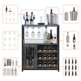 thumbnail image 2 of 3-Tier Wine Bar Cabinet with LED Lights, Detachable Wine Rack and Storage Space, Bar Cabinet with Glass Holder and Mesh Door for Liquor and Glasses, Living Room and Bar, 2 of 8