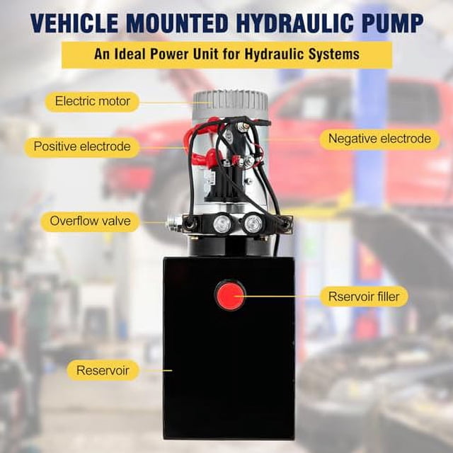 Double Acting Hydraulic Power Unit 12V 10.5 Quart Car Lift Hydraulic Pump Power Unit, Hydraulic Pumps with 10L Steel Tank, Car Lift Hydraulic Power Unit for Auto Repair