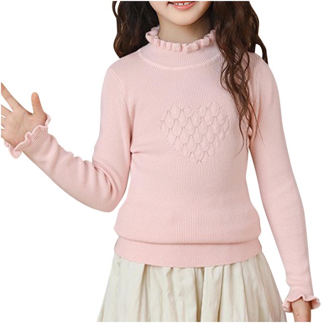 Posijego Girls Turtleneck Sweaters Ribbed Knit Long Sleeve Sweater T-Shirts Winter Slim Basic Tee Tops for Little Girls