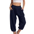 thumbnail image 1 of Timegard Womens Capri Pants Elastic High Waist Button Comfy Solid Color Casual Crop Pants with Pockets, 1 of 7