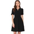 thumbnail image 1 of INSPIRE CHIC Robe de Bureau pour Femme à Encolure Cœur Plissée à Manches Courtes Robe Fourreau Ligne A m Noir, 1 of 5