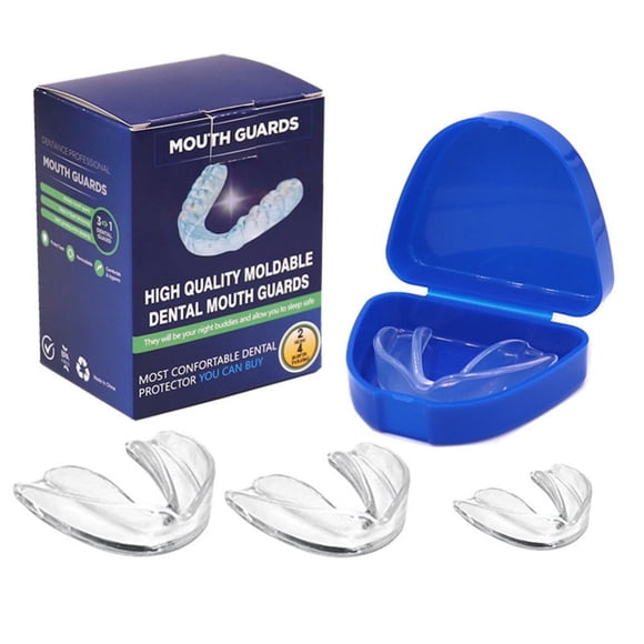 Bamboohart 4Pcs Mouth Guard with Storage Case Anti-grinding Mouth Protector Transparent Sports Mouth Guard Stop Bruxism for Teeth Clenching at Night