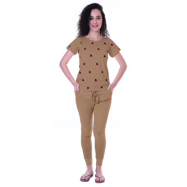 Moomaya Nightwear Set Watermelon Embroidery Slimfit Pyjamas Sleepwear 2 Pcs Set