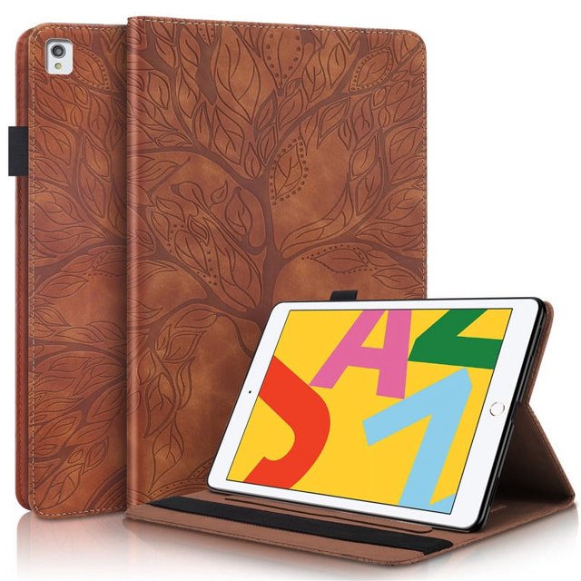 Emboss Tree Leather Flip Case for iPad 10.2 2020 2021 Cover Wallet Tablet Funda for iPad 10 9 8 7 8th 9th 10th Generation Case brown-tree iPad 10.2 7th Gen.
