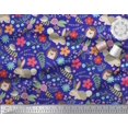 thumbnail image 3 of Soimoi Moss Tissu Georgette Floral, Tissu Imprimé Dessin Animé Rabbit & Porcupine 1 Yard 42 Pouces de Large, 3 of 4