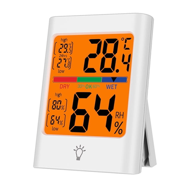Touch Controlled Indoor Digital Thermometer and Hygrometer with Magnet Feature