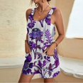 thumbnail image 2 of Pisexur Combinaison Plus de Taille Décontractée Femmes Summer Floral Sans Manches Fronceur Sangle Spaghetti Réglable Extensible Shorts une Pièce avec Poches S-3XL, 2 of 5