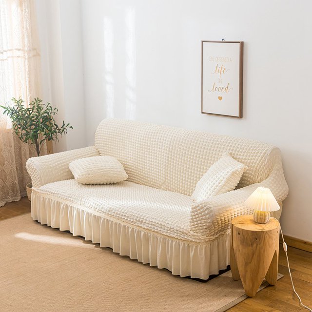 2024 1 Piece Sofa Slipcover with Pleated Ruffled Skirt Washable High Stretch Durable Furniture Protector 3 Seater Pine Green