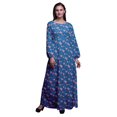 thumbnail image 1 of Bimba Moss Georgette Leaves & Ranunculus Floral Printed Womens Long Sleeve MaxiDressElastic Waist Gown-XSmall, 1 of 1