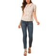 thumbnail image 2 of INSPIRE CHIC Blouse Boutonnée pour Femme à Manches Courtes Bouffantes Col Rabattu Haut en Coton à Motif Floral L Blanc, 2 of 7