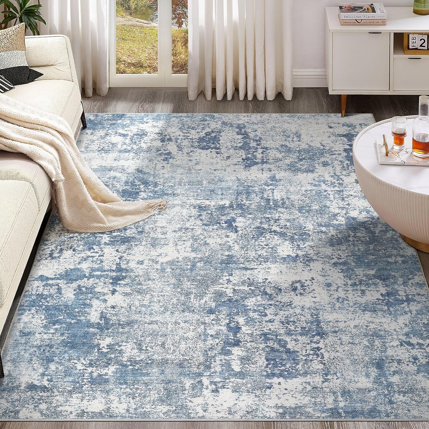 x Area Rug Living Room Rugs - Washable Neutral Modern Abstract Soft Thin Large Rug Indoor Floor No Slip Rug Carpet for Bedroom Under Dining Table Home Office Decor -