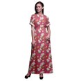 thumbnail image 1 of Bimba Robe Longue Imprimée en Rayonne à Fleurs et Feuilles, Oiseau, Taille Smockée, Fente Latérale, Robe pour Femme - Petit, 1 of 1