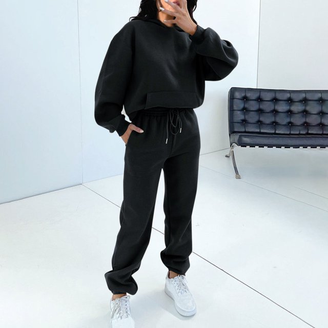 Ensemble de Deux Pièces pour Femmes 2023 Mode Poche Col Rond Décontracté Sweat à Manches Longues + Pantalon Ensemble de Sport pour Femmes en Solde