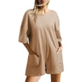 thumbnail image 4 of LSLJS Women's Oversized Athletic Tee Romper Back V Neck Half Short Sleeve Wearing Both Front and Back Workout Rompers Casual Shorts Jumpsuit With Pockets, One Piece Jumpsuits Gifts for Women, 4 of 9