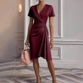 thumbnail image 1 of pstuiky Casual Dresses for Women, Women's Casual V-Neck Dress with Pleated Short Sleeves Elastic Waist Fold Dress for Women Summer Flowy Midi Dress for Daily Wear, Office, Beach, or Party, 1 of 6