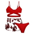 thumbnail image 1 of MIASHUI Maillots de Bain Filles Ensemble 3 Pcs Bikini d'Été avec Shorts, Rouge, 8-9 Ans, 1 of 2