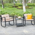 thumbnail image 4 of Costway 3PCS Patio Rattan Conversation Set Rocking Chair Cushioned Sofa Garden Furniture, 4 of 10