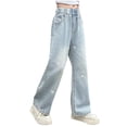 thumbnail image 1 of Girls' Straight Wide Leg Jeans | Comfy Stretch Denim Pants for Ages 5-15, 1 of 6