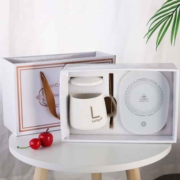 Ensemble de Chauffe-Café à Température Constante à 55 Degrés Tapis de Tasse Électrique avec Tasse 16W Chauffe-Tasse USB Ouate pour Boisson Isolation (Blanc)