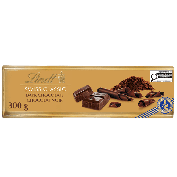 Lindt SWISS CLASSIC Gold Surfin Dark Chocolate Bar, 300 Grams